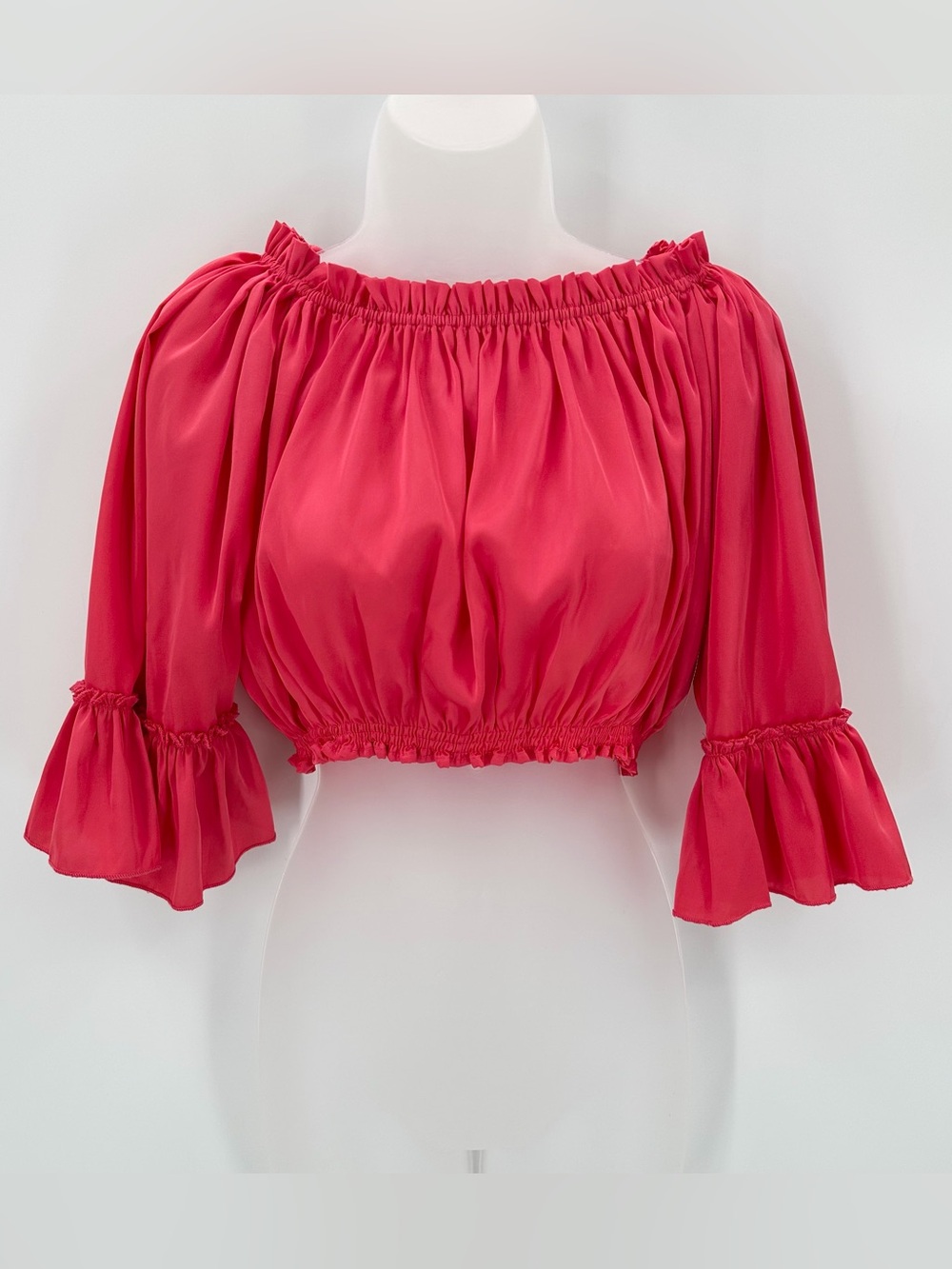 Shug Crop Top Blouse Women’s L Watermelon Pink Satin DORIS Silky NWT